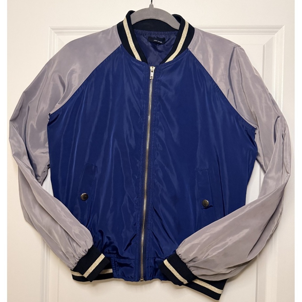 Vintage Wet Seal Women's S/M Y2K Bomber Jacket Blue Gray Nylon Zip EUC Rare